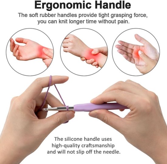 Ergonomische haaknaald 6.5 mm, zachte aluminium handgreep voor beginners en hobbyisten in haken en breien — afbeelding 2