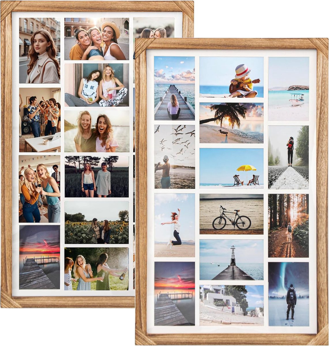 Fotolijst collage display - massief hout 14 foto's 6x4 inch - veelzijdig voor muur of tafel - ShopVlot
