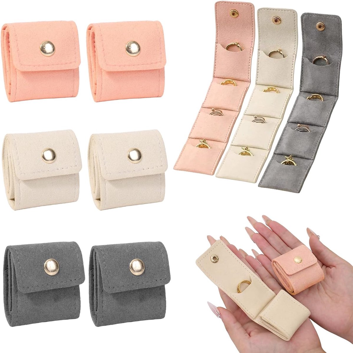 Juwelentasjes set 6-delig - Vouwbare sieradenorganizer - Met vakken voor ringen, oorbellen en kettingen - ShopVlot