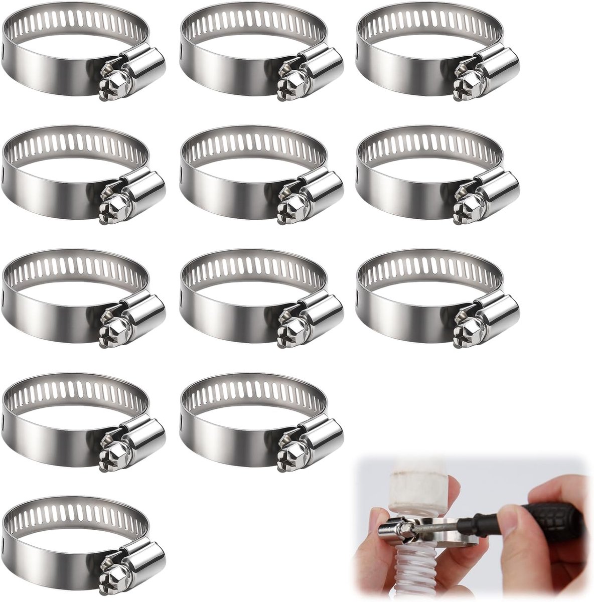 Hose clamps set van 12 - roestvrij staal - verstelbaar van 21-44 mm - ideaal voor technische installaties - ShopVlot