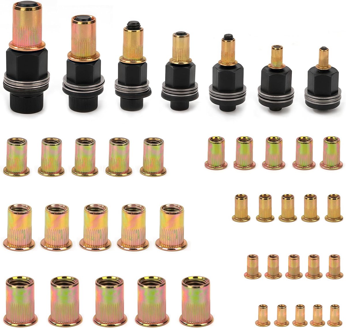 Rivet nuts set - M3 t/m M12 - 70 stuks - inclusief rivet nut tool - voor stevige bevestigingen - ShopVlot