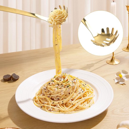 Set of 3 spaghetti tongs, serrated fork, spaghetti tongs, stainless steel, silver, pasta spoon, gold spaghetti spoon - ShopVlot — afbeelding 5