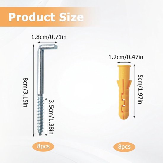 Screw Hooks, L Shaped Wall Hooks for Screwing Wall Hooks Carbon Steel Hook Screws Rectangular Screw Hooks with Plugs - ShopVlot — afbeelding 5