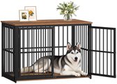 HILINSIE Houten Hondenbench Meubel, 100 x 60 x 70 cm, Bruin en Zwart,3 Deuren en Verstelbare Zijdeur, Hondenbench Voor Binnen