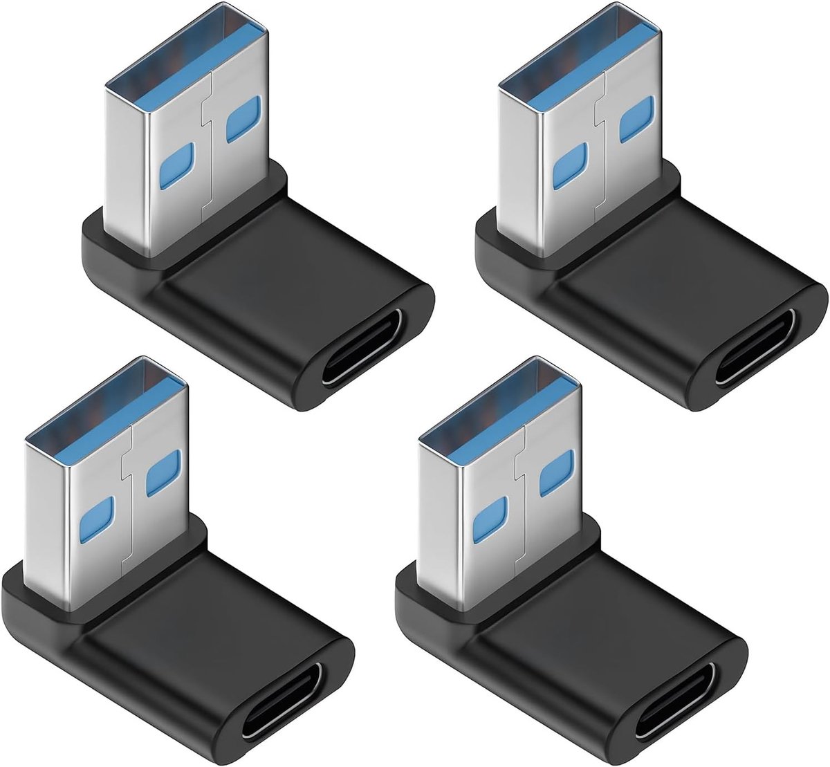 4 stuks 90° USB C-hoek, 90 graden gebogen, adapter USB C naar USB-hoek voor snel opladen en gegevensoverdracht - ShopVlot