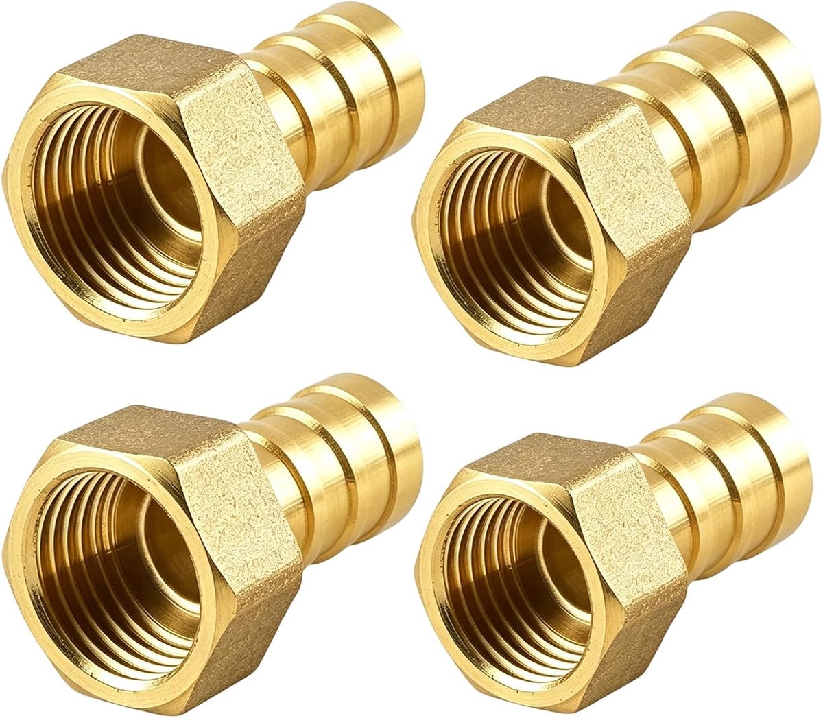 Set van 4 waterkraanadapter van messing, 19 mm binnendraad, slangaansluiting voor tuinslang, kraan en buis - ShopVlot