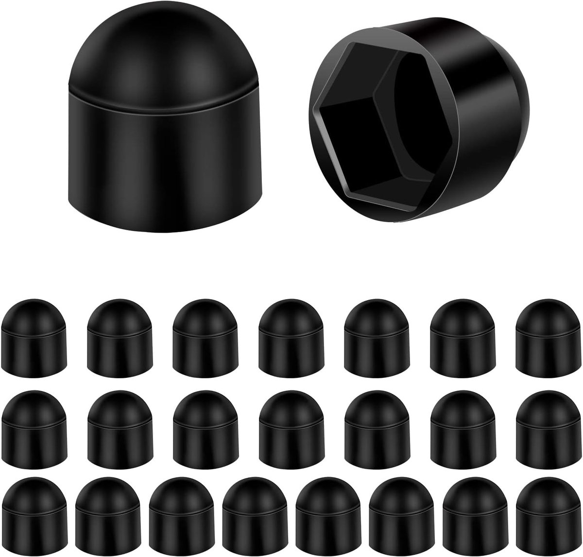 Pack of 24 M6/10 mm Screw Caps - Protective Sleeve for Hexagon Nut - Decorative Cap Made of Plastic Black - ShopVlot