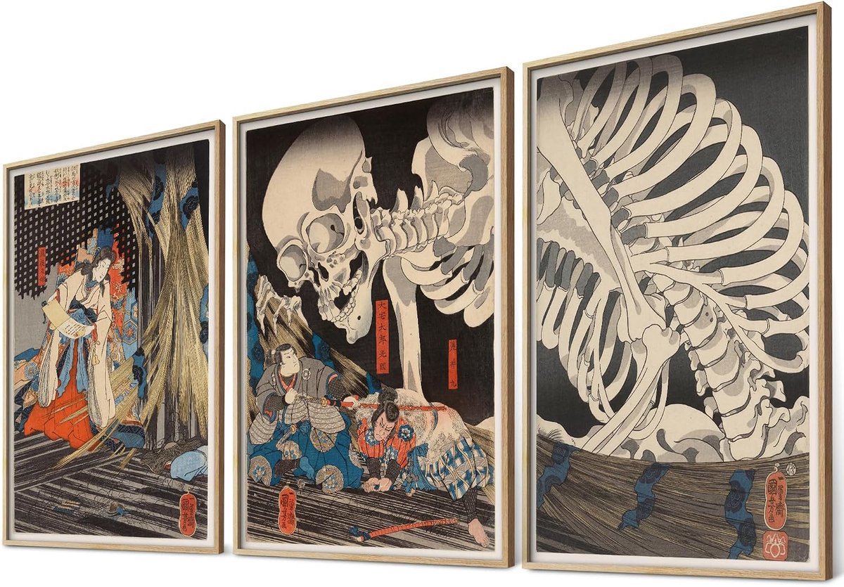 Kuniyoshi Skeleton Spectre 1844 Posterset, Ukiyo-e, Japanse wanddecoratie, Japanse kunst, foto's, slaapkamer - ShopVlot