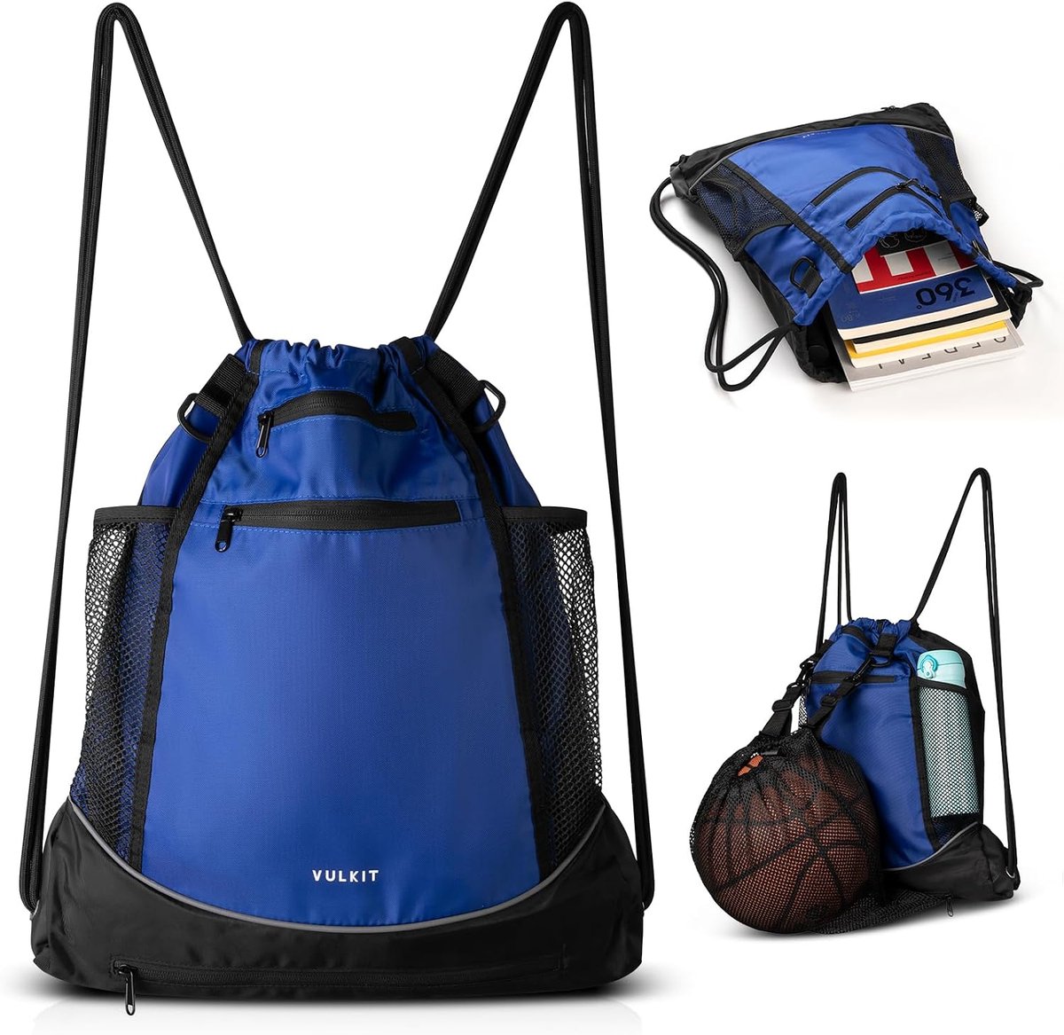 VULKIT Drawstring backpack, gym bag for men and women, with large mesh front pocket for basketball, football, swimming - ShopVlot