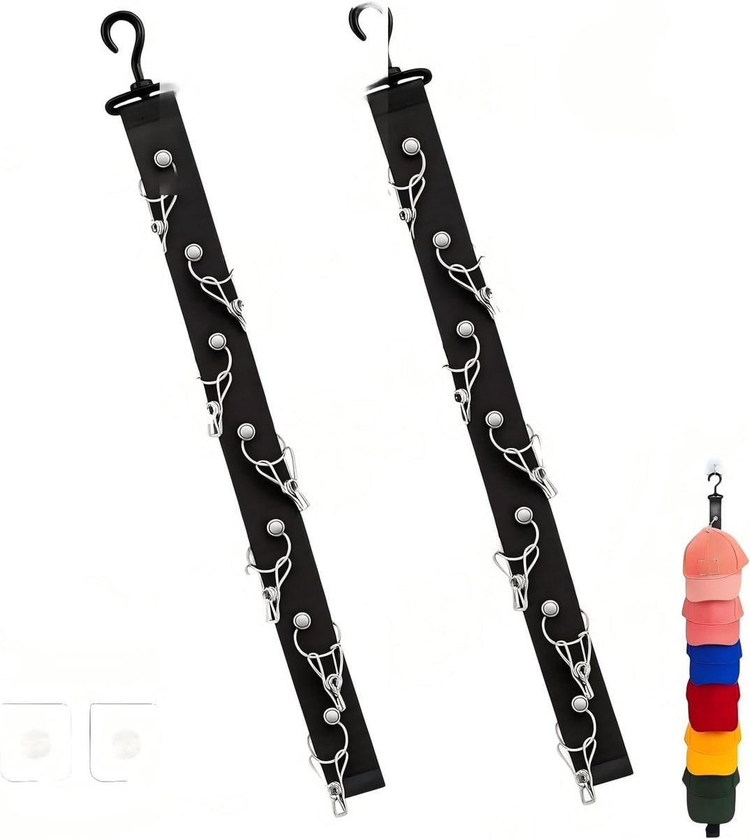 2 stuks pethouders, praktische pethouder met 8 clips, organizer voor kapjes om op te hangen met haken voor muren - ShopVlot