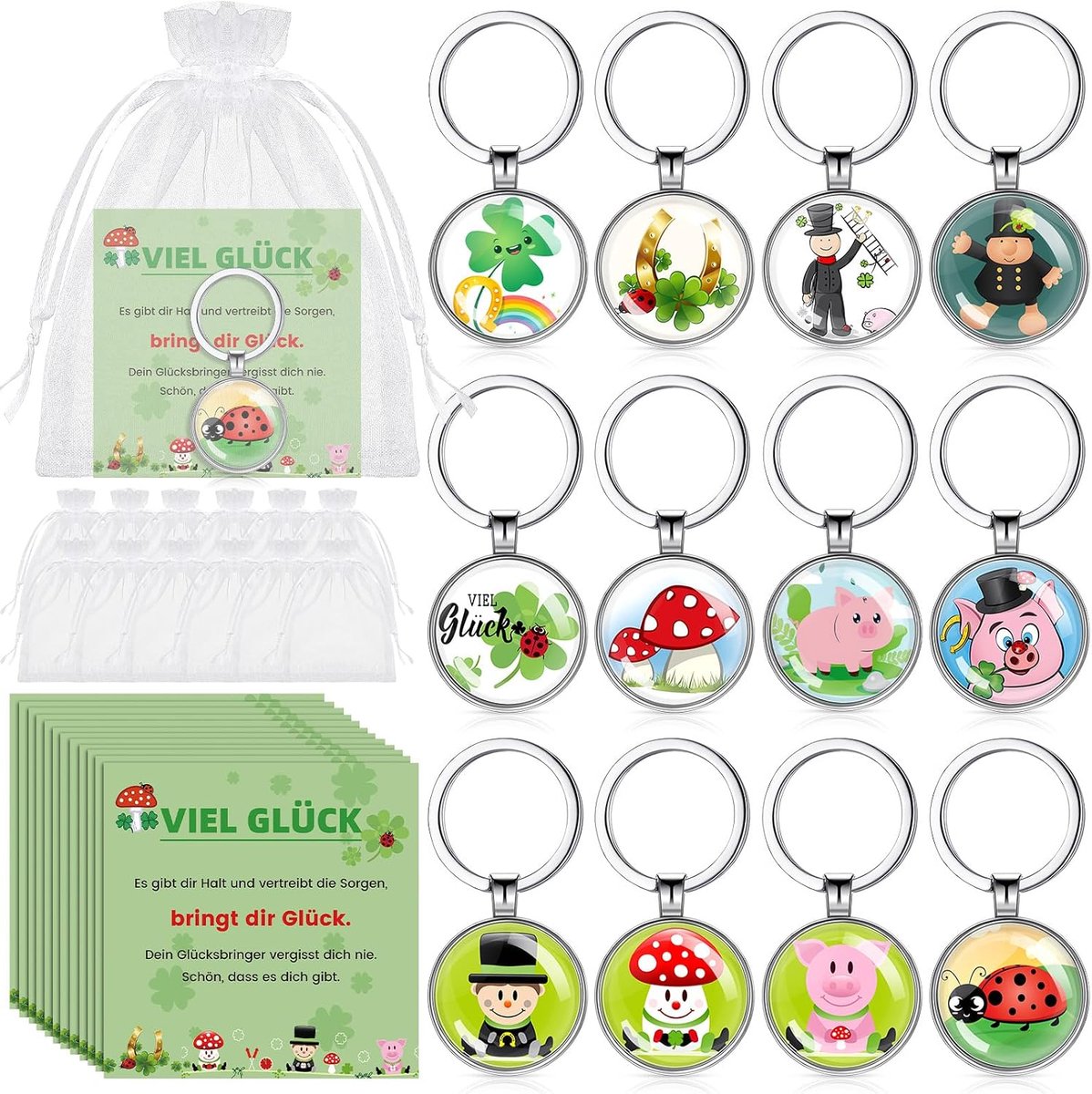 Kasyat 12 sets gifts including 12 keychains 12 cards 12 organza bags for farewell thanks Christmas New Year's Eve - ShopVlot