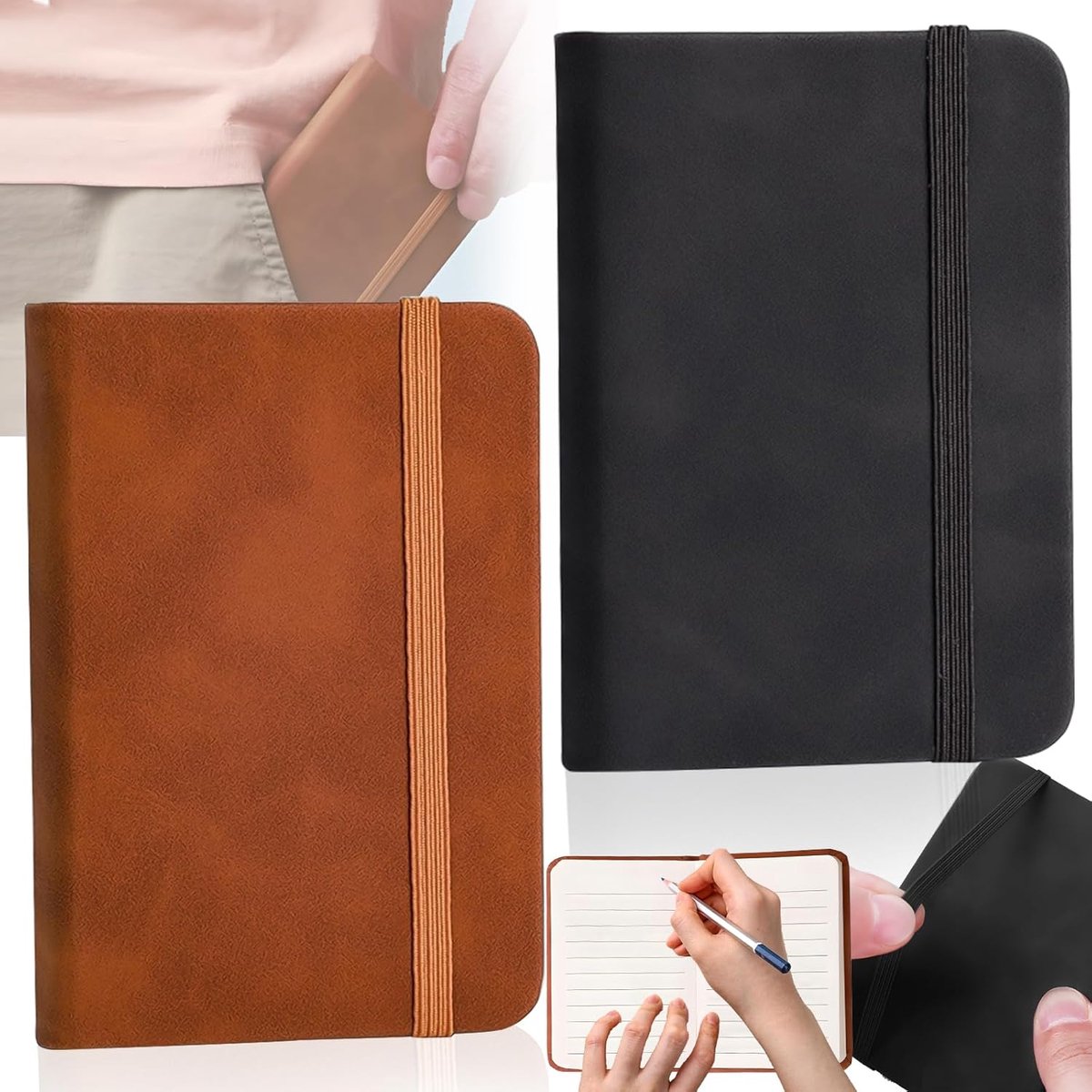 2 Pcs Small Notebooks A7 Mini Note Notebook Hard Cover Diary Interior Pockets Mini Note Notebook Leather Notebooks 200 - ShopVlot