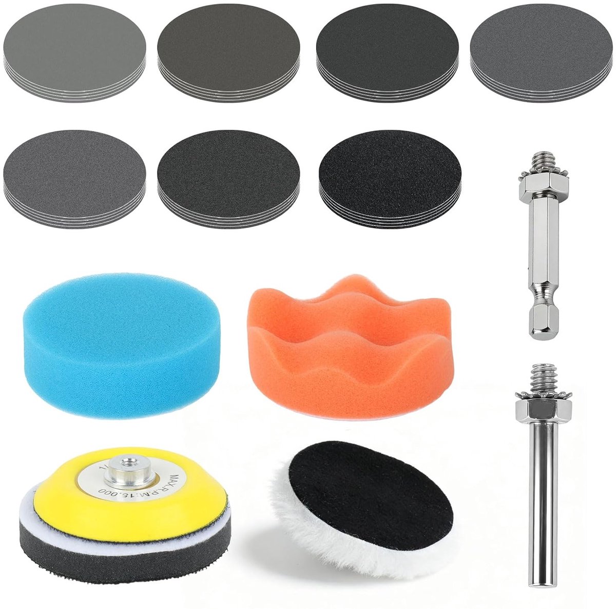 Polishing set Drill 76 mm 60-3000 57 pcs - 57-piece polishing and sanding set 76 mm, grit 60-3000, . For headlights - ShopVlot