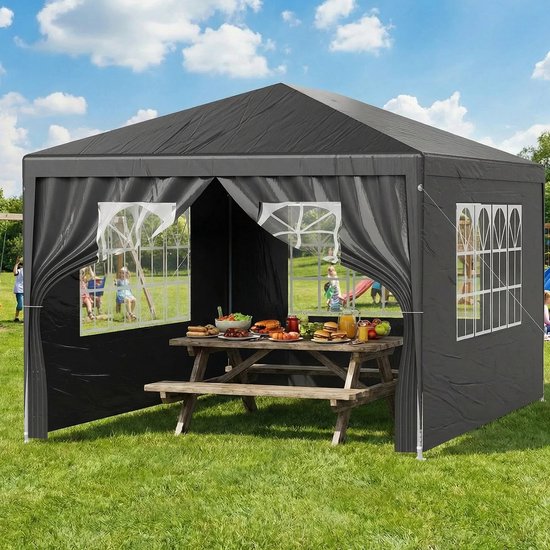Atlasyx partytent - Tent - Luifel - Partytent 3x4 - Tuinpaviljoen - Terrasoverkapping - Waterdicht - 3 × 4 × 2 m - Zwart — afbeelding 4