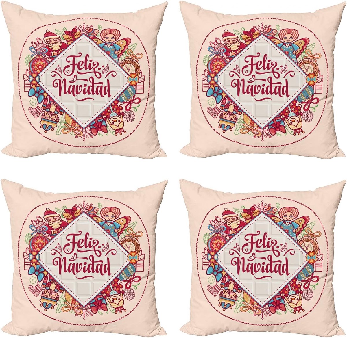 ABAKUHAUS Spanish Throw Pillow Case Set of 4, Feliz Navidad Christmas, Modern Interior Accent with Both Sides Print - ShopVlot