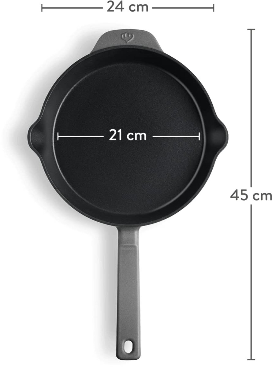 Gietijzeren Braadpan 24 cm - Geëmailleerde Kookpan met Deksel - Geschikt voor Alle Warmtebronnen Inclusief Inductie - Duurzame Stoofpan voor Slow Cooking, Braden, Bakken en Dagelijks Koken - Grijs