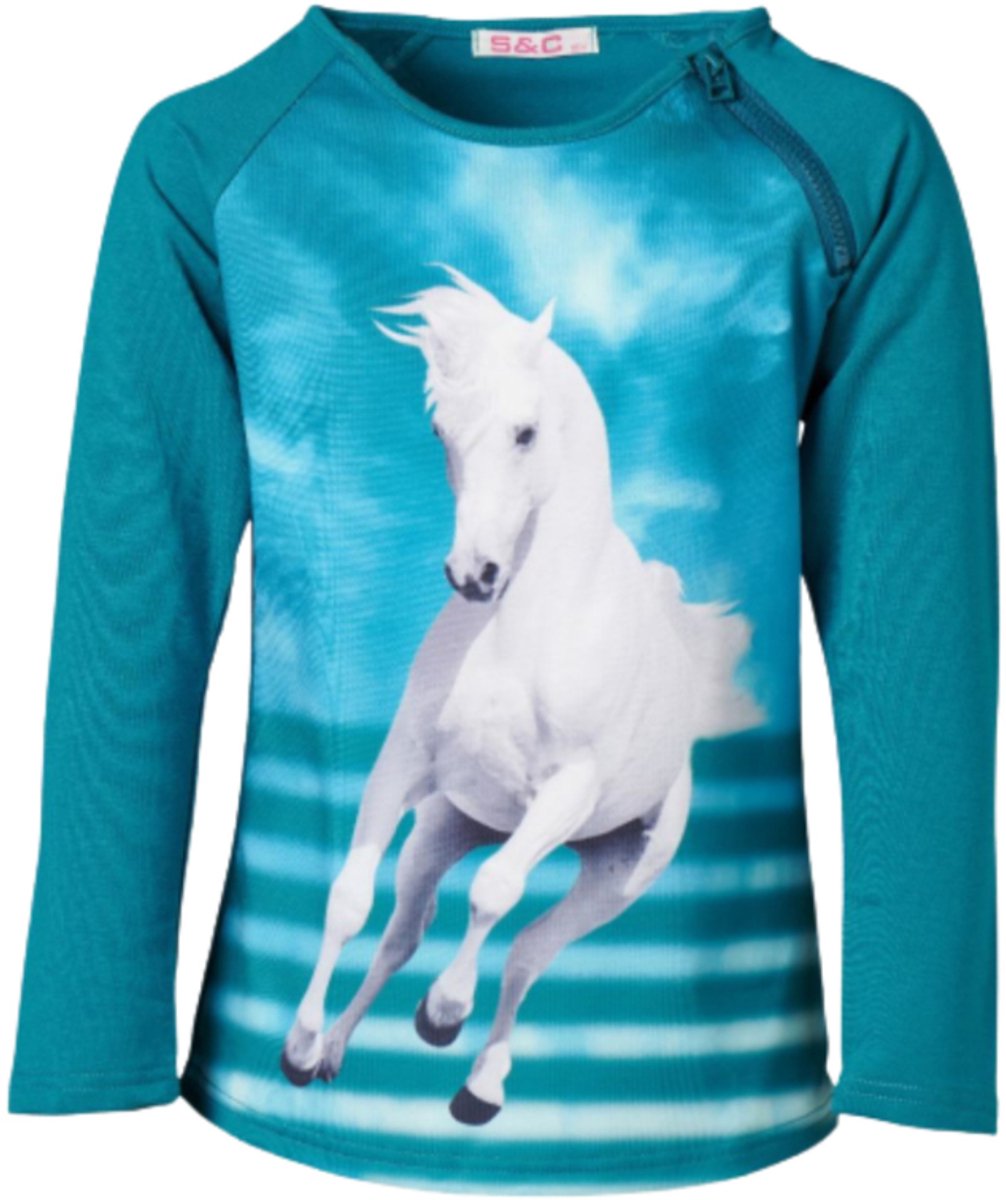 Blauwe kindertrui met paard F35 - Blauw - 98/104