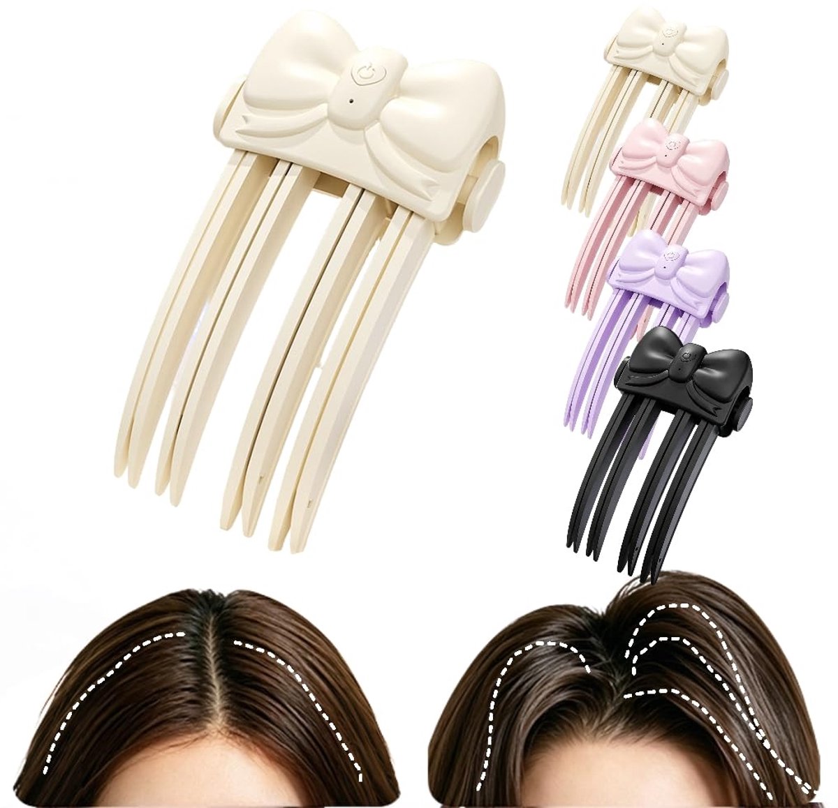 Verwarmde volumeclip voor de haaraanzet – Draagbaar – Draadloze verwarming – Stylingtool – Instelbare temperatuur; Geschikt voor fijn en grof haar; Ideaal voor dameskapsels, geeft volume bovenop het hoofd (gebroken wit)