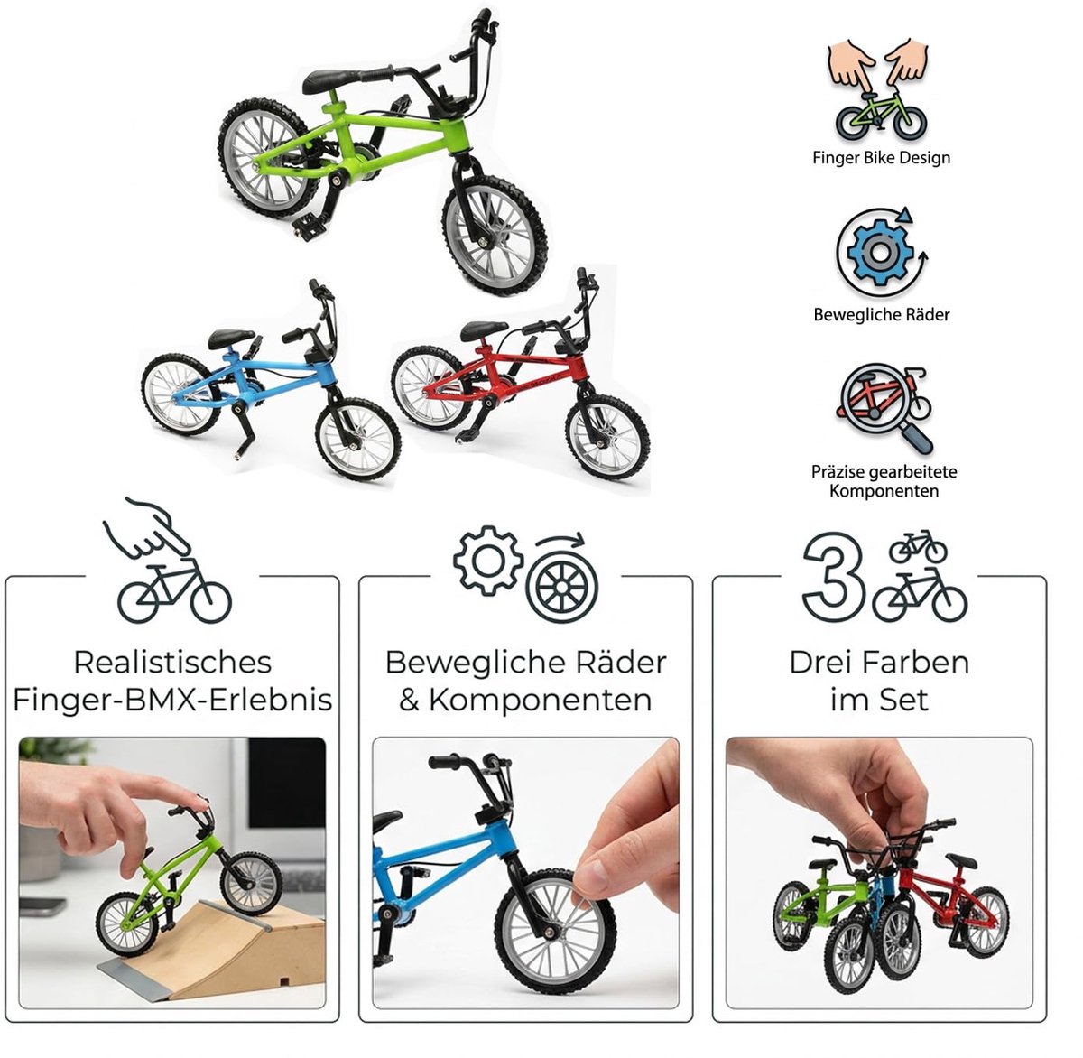 wuqyehr 3 stuks vingerfiets miniaturen, vingerfiets en mini BMX-modellen - ShopVlot
