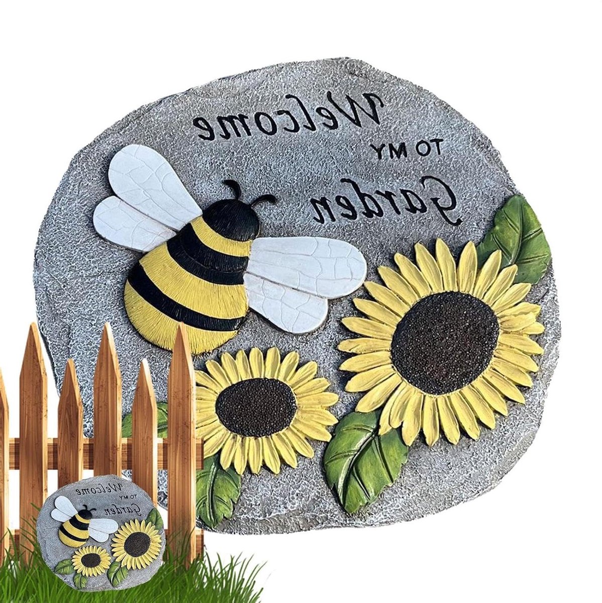 Tuin Stapstenen - Gazon Decoratie - Pad Aanleggen - Zonnebloem Bijen Thema - 23.5 cm - Standaard