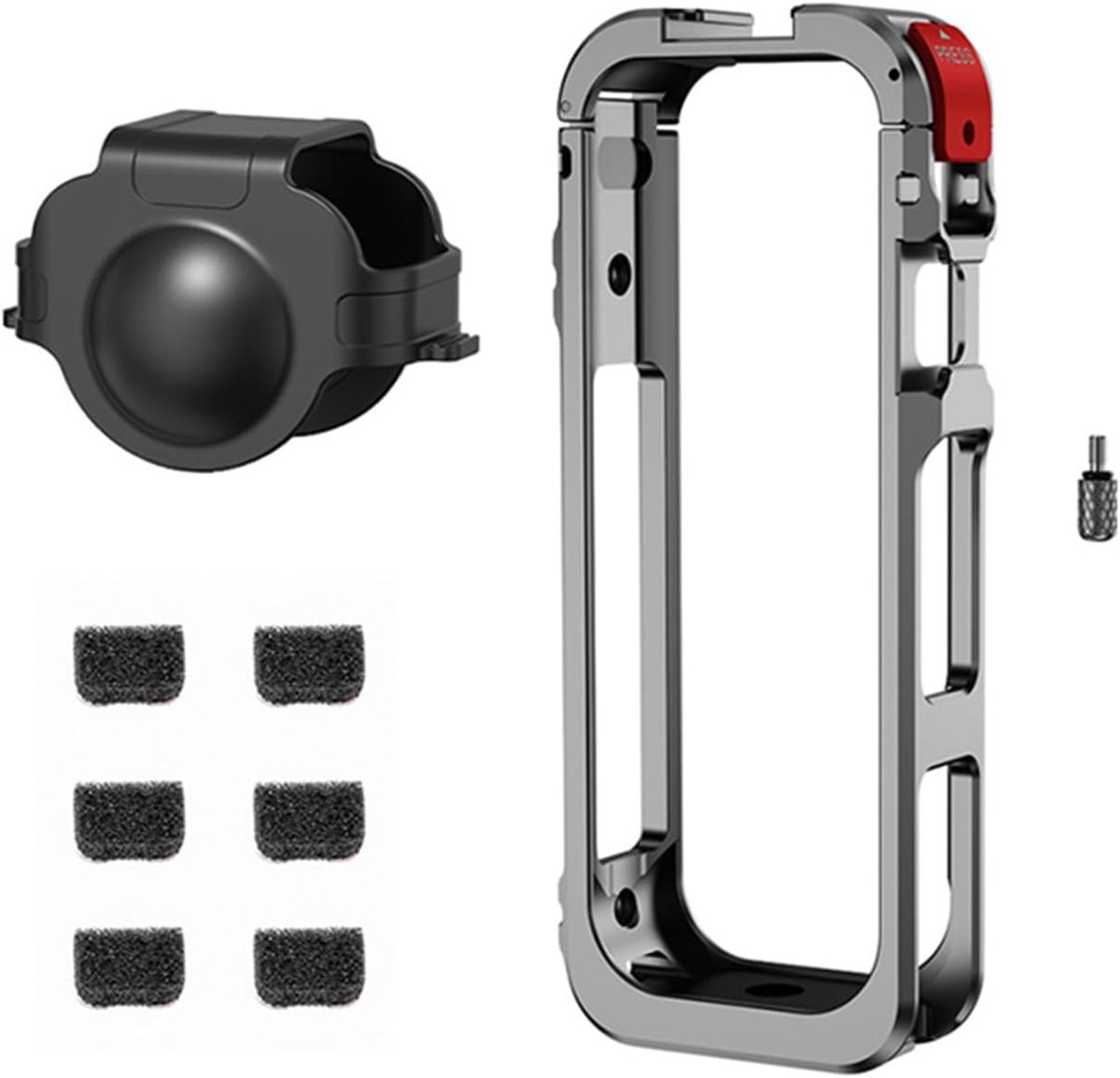 Rabbit Cage Metal Frame with Silicone Lens Cap for Insta360 X5 Action Camera, Aluminum Protective Cover Bezel - ShopVlot
