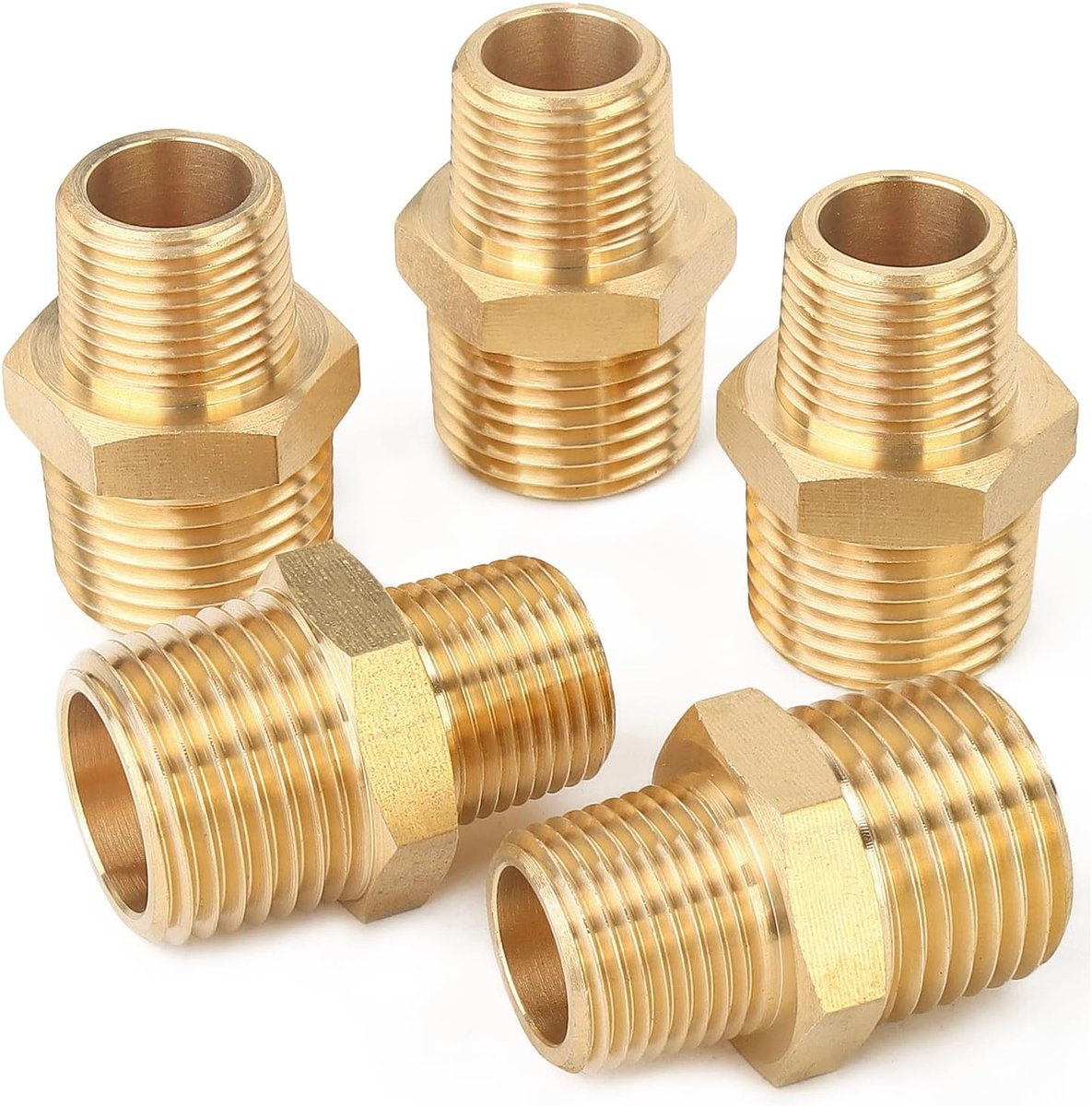 Generic Brass Pipe BSPT Hex Reducing Nipple Fitting 1/2" BSPT Male x 3/8" BSPT Male 5 pcs. - ShopVlot