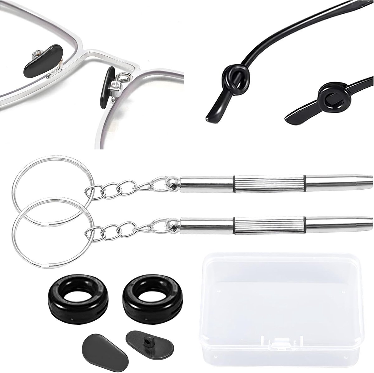 4 Stuks Reparatieset voor Brillen, Brillen Schroevendraaier, Mini Brillenschroevendraaier, Neuspads Bril, Siliconen - ShopVlot
