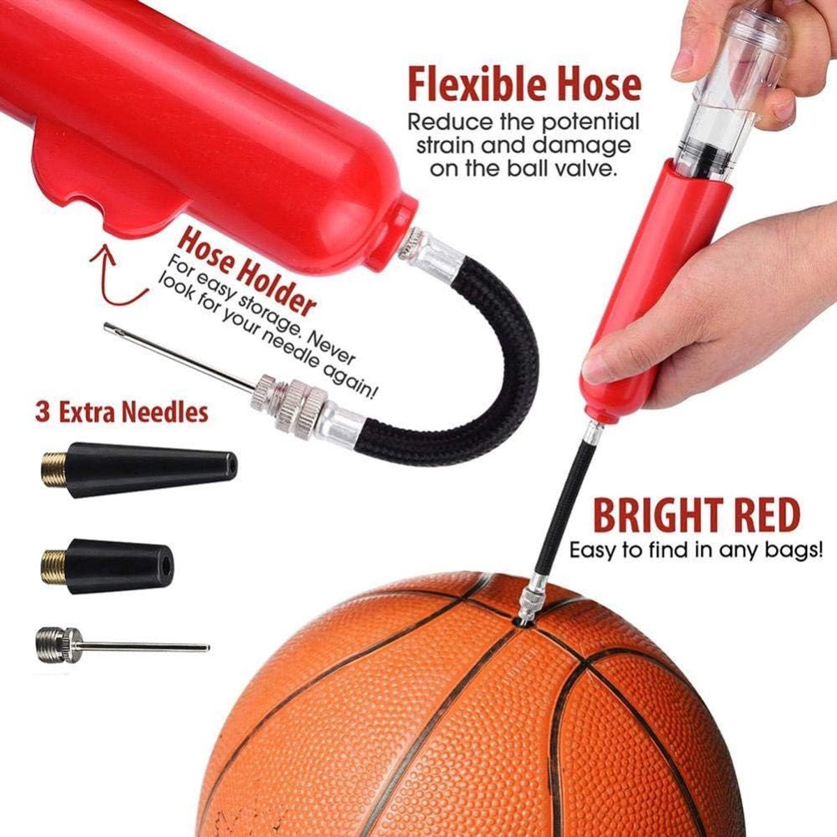 Ball pump, basketball, air pump, portable, with needle, plain blue - ShopVlot