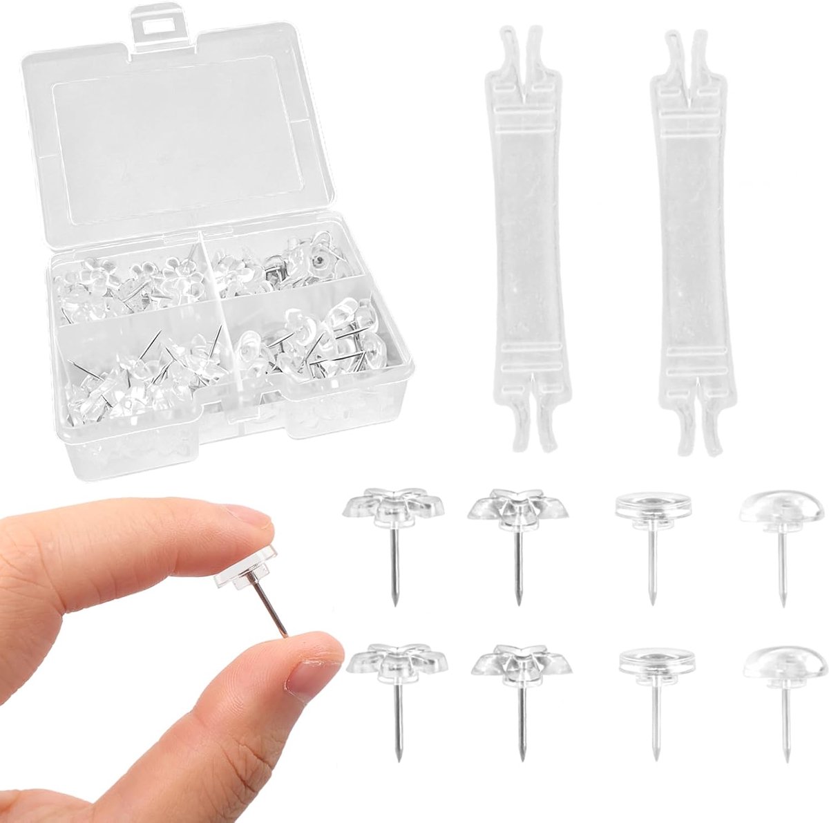 320 Pcs Transparent Push Pins Flat Head and Creative Thumbtacks Cork with Storage Box for Office, Home, School - ShopVlot