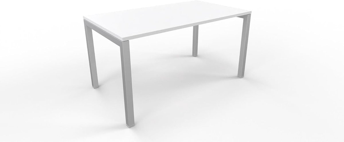 FBasic Desk desk – metal frame silver and white wooden plate – 140 x 80 x 74 cm - ShopVlot
