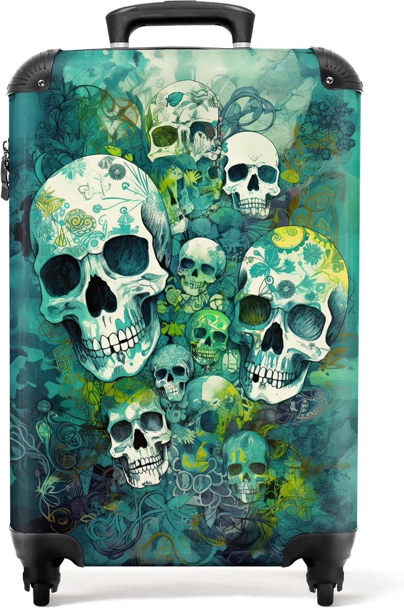 NoBoringSuitcases.com Suitcases competition, skull flowers turquoise, suitcase - ShopVlot