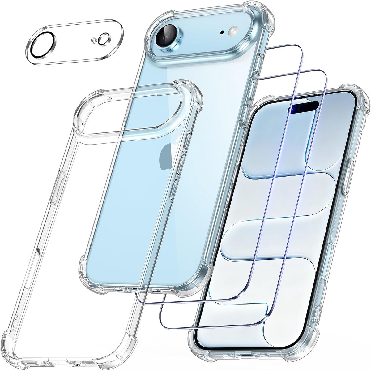 FLLAO 4 in 1 Phone Case, Compatible with iP 17 Air, 2 Screen Protectors and 1 Camera Lens Protector, Thin Soft TPU - ShopVlot