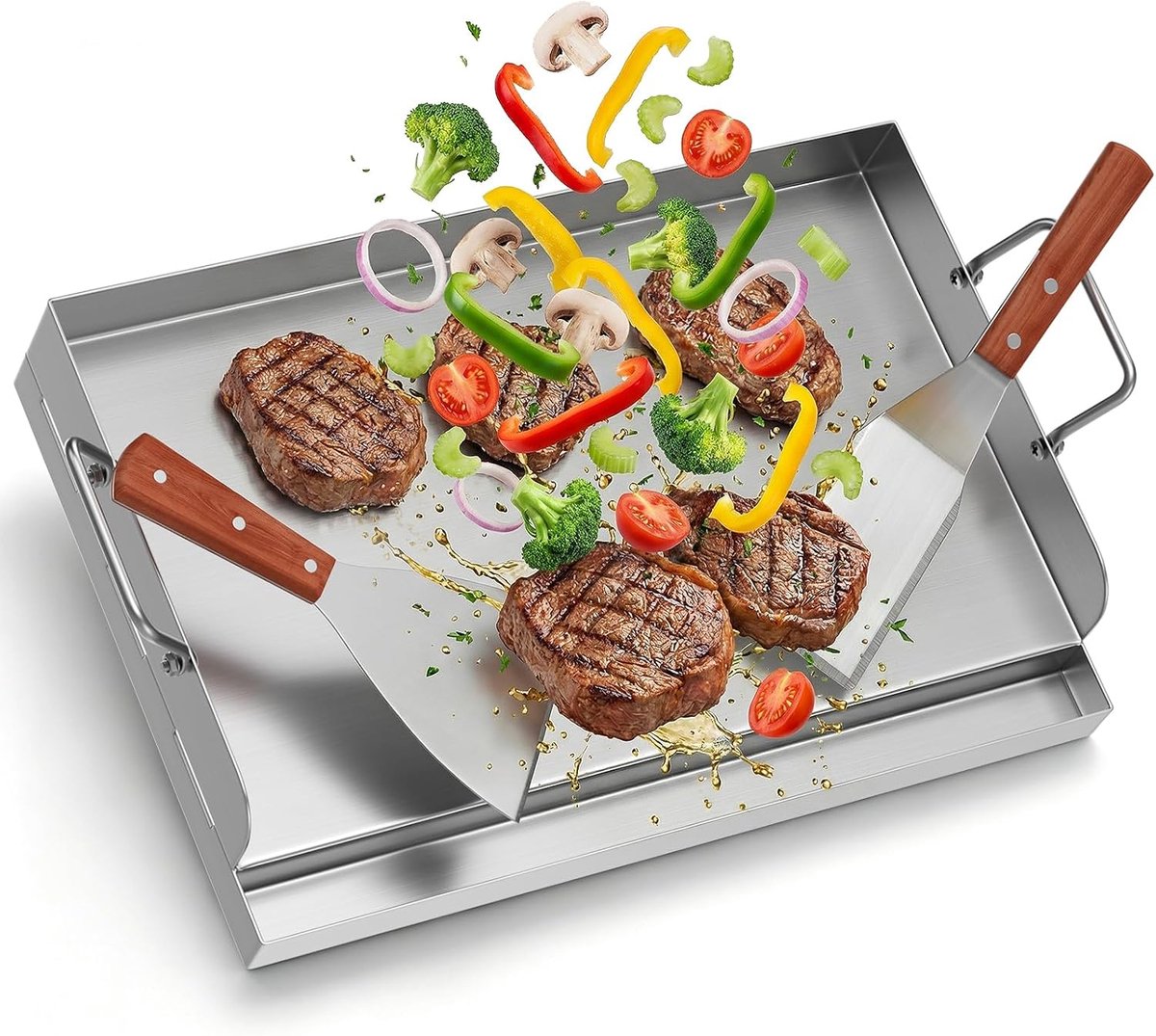 Plancha grillplaat roestvrij staal 47x32 cm (2mm) Universele BBQ Plancha grillplaat voor gasgrill & houtskoolgrill - ShopVlot