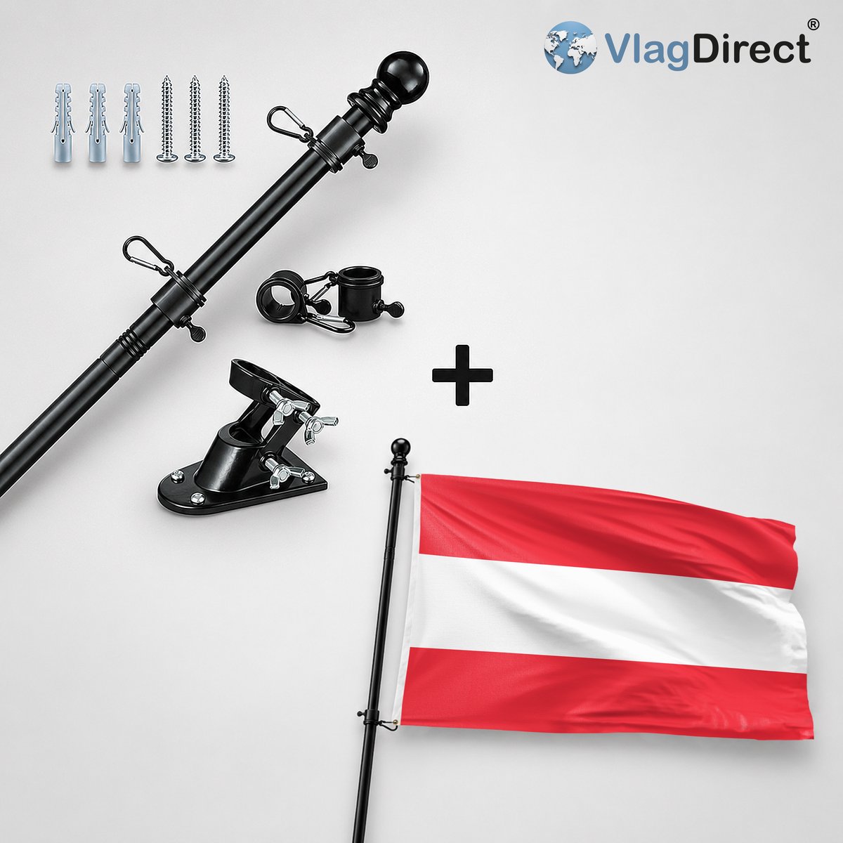 VlagDirect - Compleet vlaggenpakket - Zwarte vlaggenstok inclusief vlaggenstokhouder + Dordrecht vlag - Gemeente Dordrecht vlag - 90 x 150 cm.