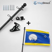 Vlag van Ermelo aan een zwarte stok met bijbehorende vlaggenstokhouder, schroeven en pluggen van VlagDirect.