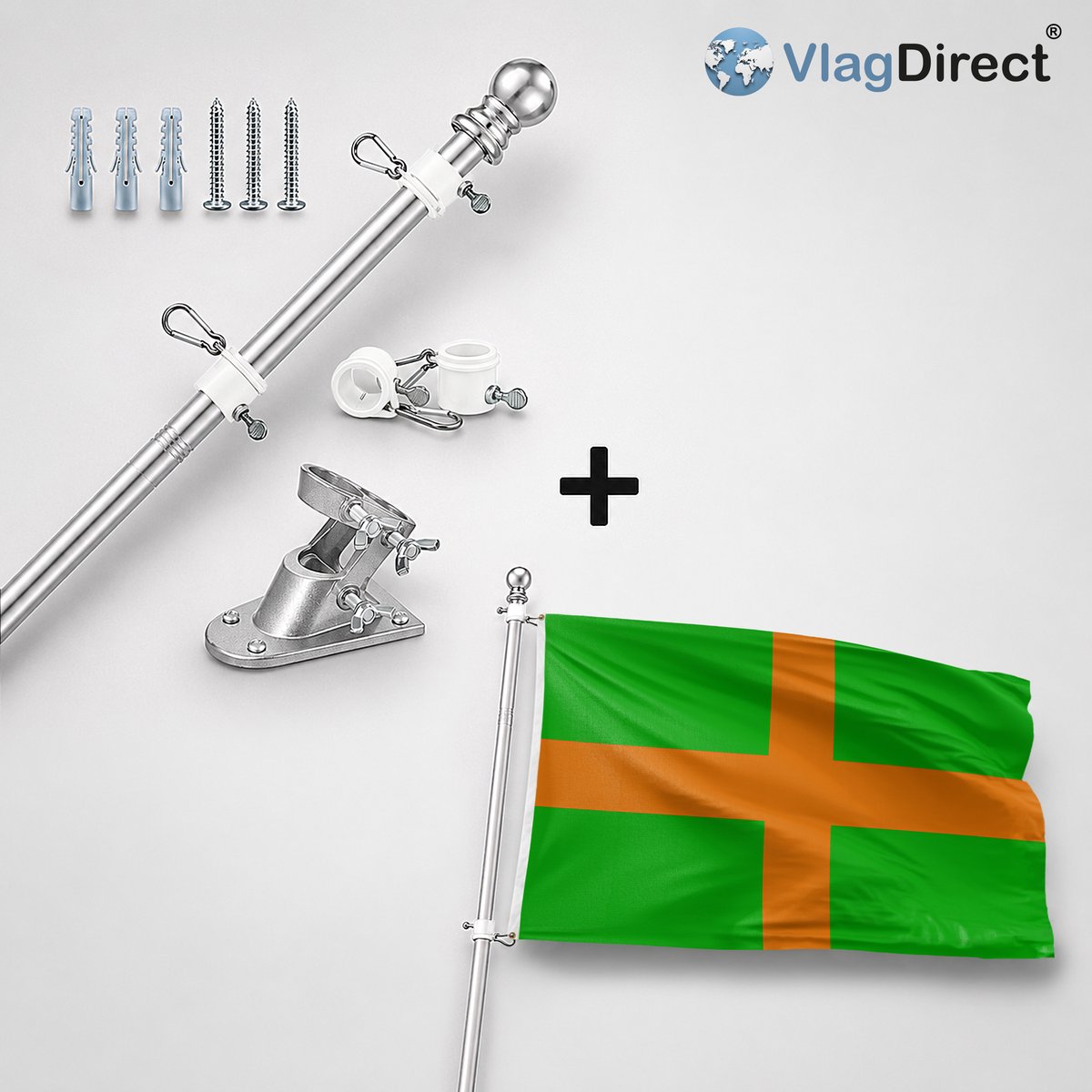 VlagDirect - Compleet vlaggenpakket - Zilveren vlaggenstok inclusief vlaggenstokhouder + Nijmeegse vierdaagse vlag - Nijmegen vierdaagse vlag - 150 x 225 cm - XL vlag.