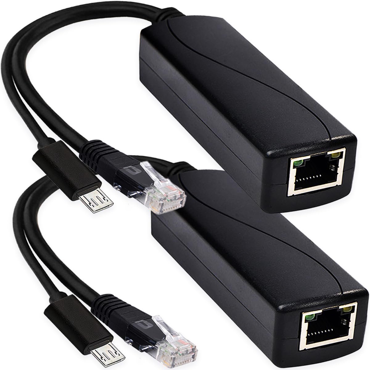 2 stuks Micro USB PoE splitter Gigabit 5V 2.4A IEEE 802.3af/at standaard, 10/100 Mbps Power Over Ethernet splitter - ShopVlot