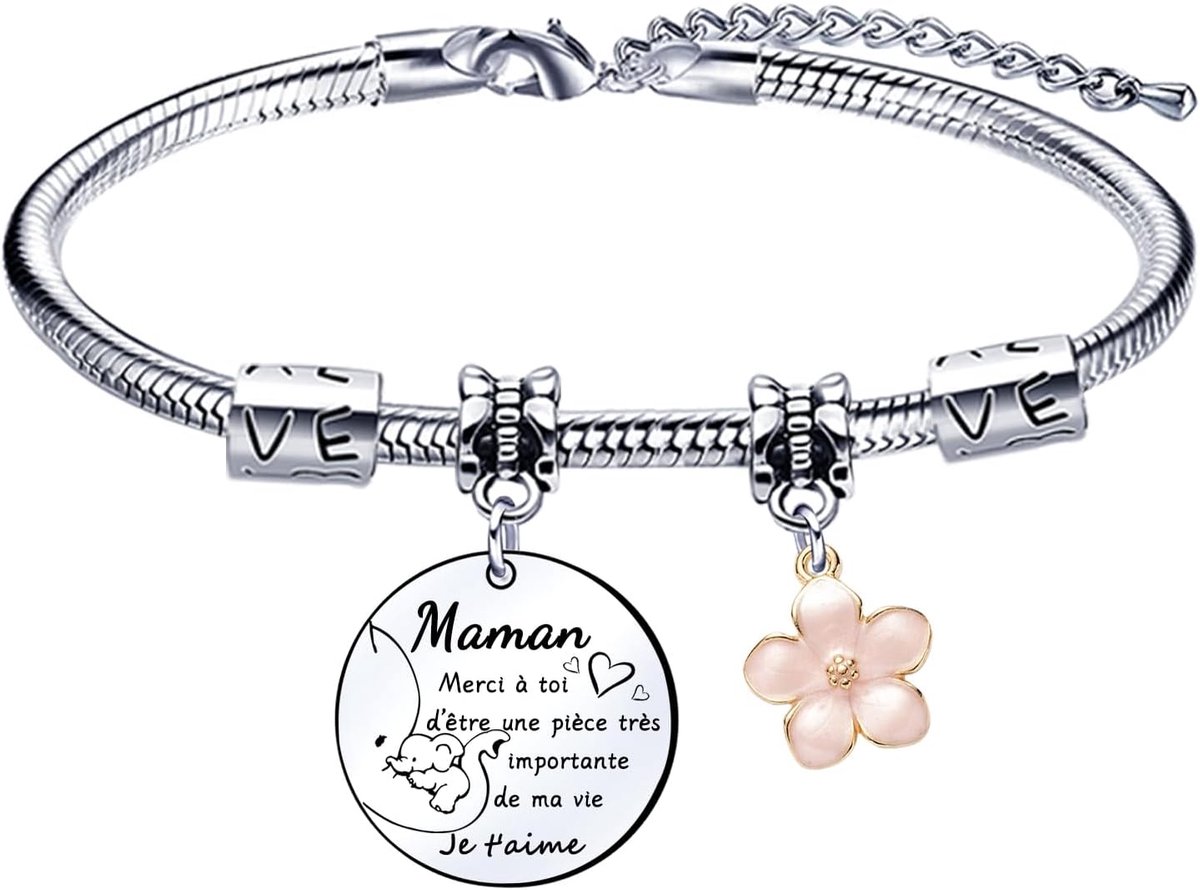 Gifts for Mom, Bracelet, Silver, Adjustable, Engraved with Words Expressing Love for Mother, for Mom, Christmas - ShopVlot