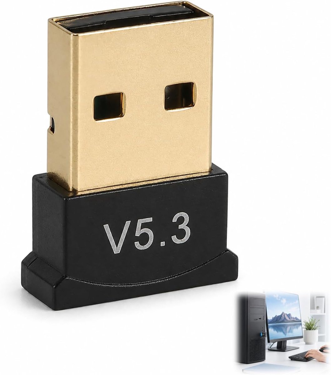 Bluetooth 5.3 adapter, USB adapter Bluetooth 5.3 Plug and Play USB-stick voor pc, compatibel met Windows 11 10 8.1 - ShopVlot