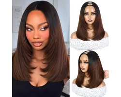 Wignee 30cm Long Straight U-Part Half Wig, Ombre Brown Layered Hair - ShopVlot
