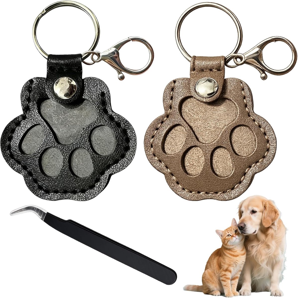 2 Pcs Pet Hair Pendants Keychain, Dog Reminder Keepsake Storage for Animal Hair in Leather Look, Dark Brown and Black - ShopVlot