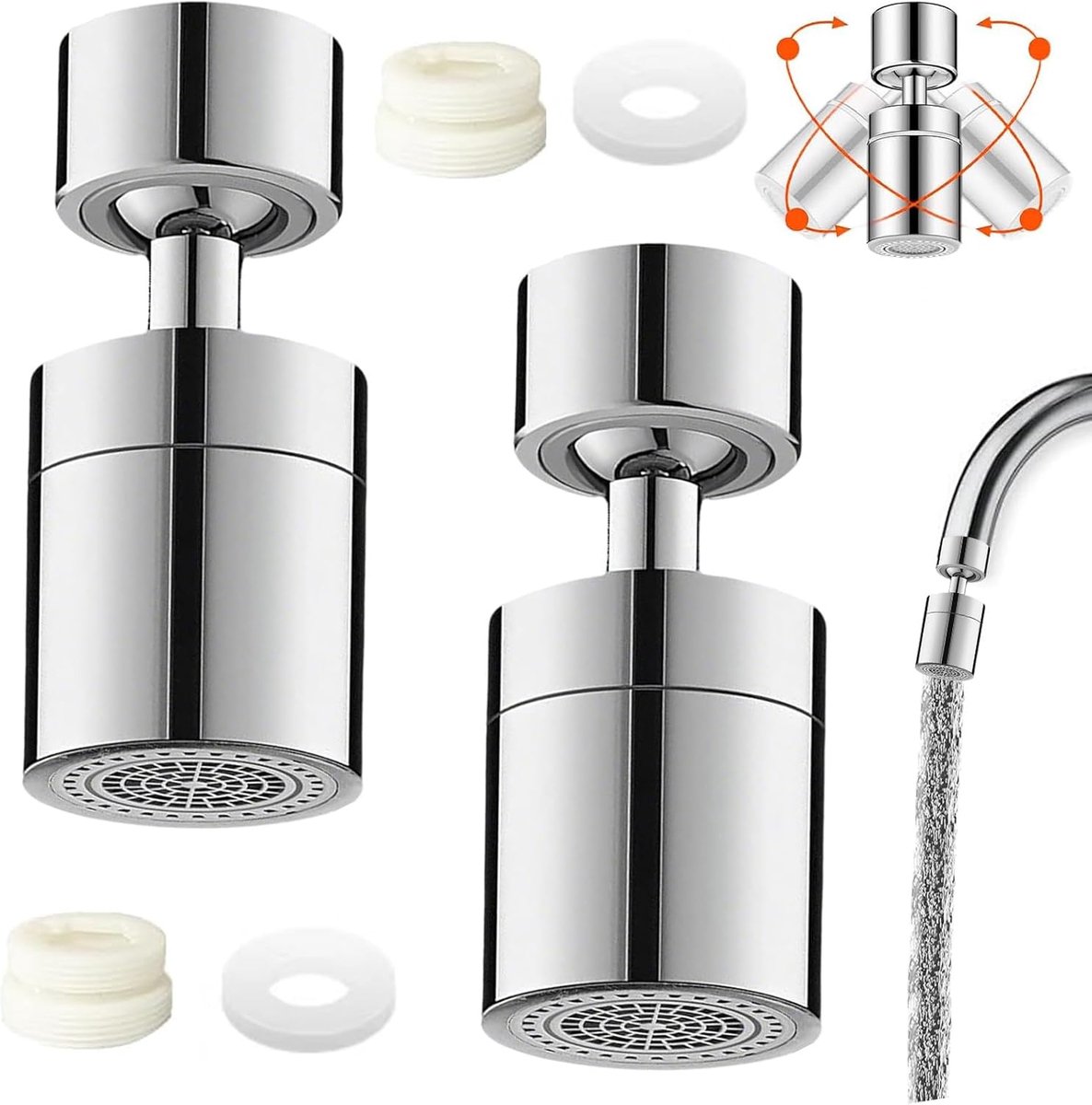 2 Pcs Kitchen Faucet Aerator, Water Saving for 360 Degree Rotating Faucet, 2 Water Distribution Modes, Suitable for - ShopVlot