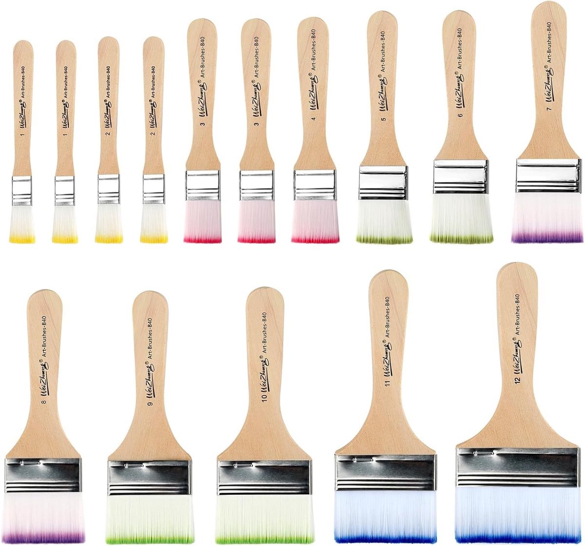 Penselen Set voor Acrylverf - Multikleur - 12 Maten - Synthetische Nylon Borstelharen - Voor Kunstenaars en Hobbyisten