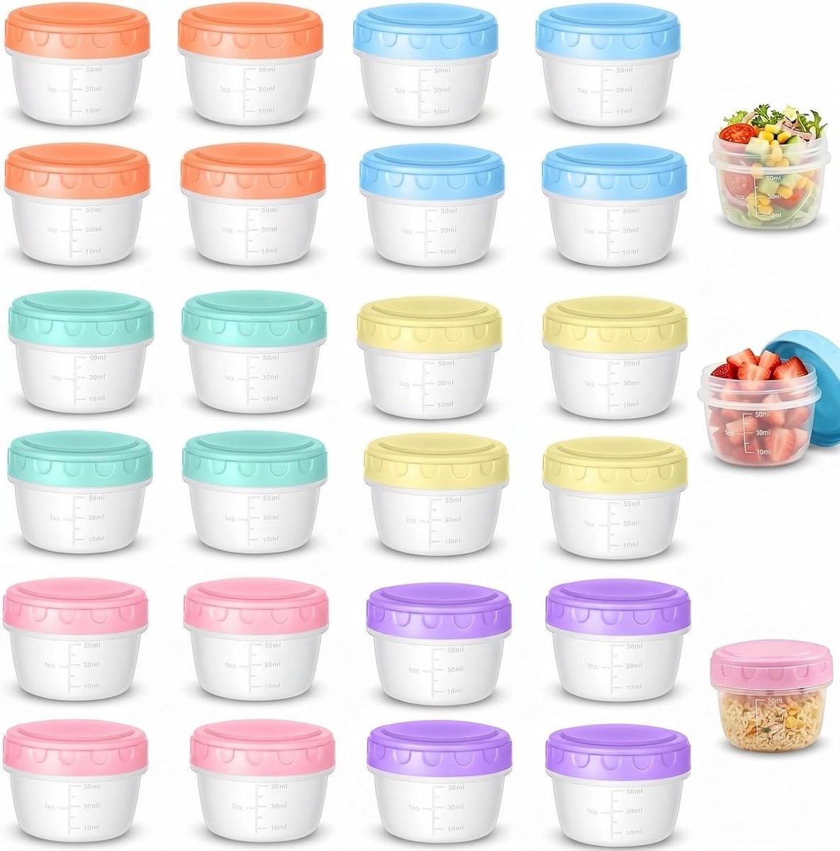 24-set 80ml diepvriesbakjes met maatschaal, lekvrij, luchtdicht - ShopVlot