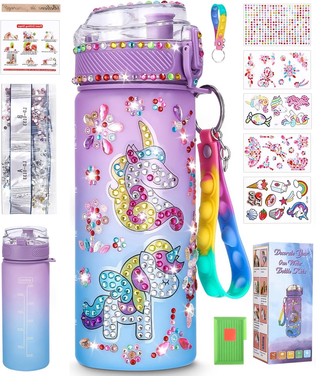 Eenhoorngeschenken, drinkfles, knutselset voor meisjes, doe-het-zelf waterfles met diamantschilderij voor kinderen - ShopVlot