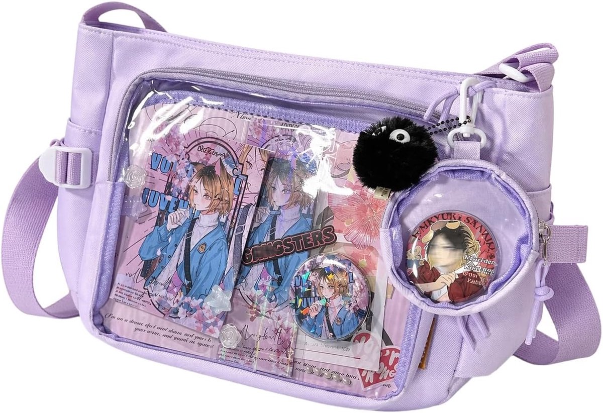 Crossbody Ita Bag, Nylon Cute Pin Display Insert Messenger Bags DIY Ita Handbags Kawaii Shoulder Wallet, 38x28x15cm - ShopVlot