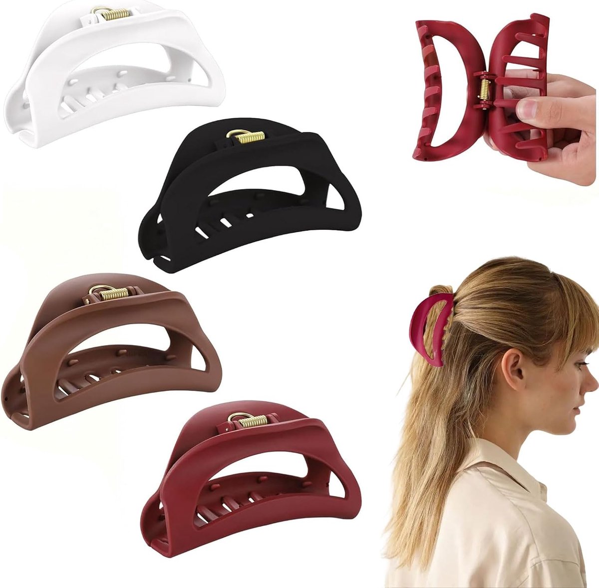 Haar Klammer Large Set van 4 - Matte Haarclips - Geschikt voor Dun & Dik Haar - Perfect voor Elke Dag - ShopVlot