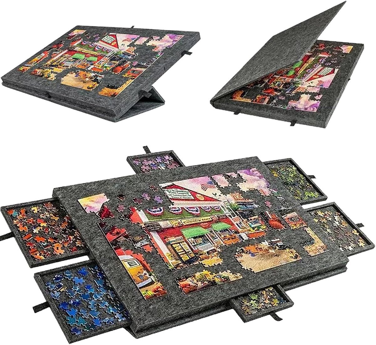 Kantelbare puzzeltafel 1000 stukjes - puzzelplank met 6 laden - vilten oppervlak - ideaal voor thuis en op reis - ShopVlot