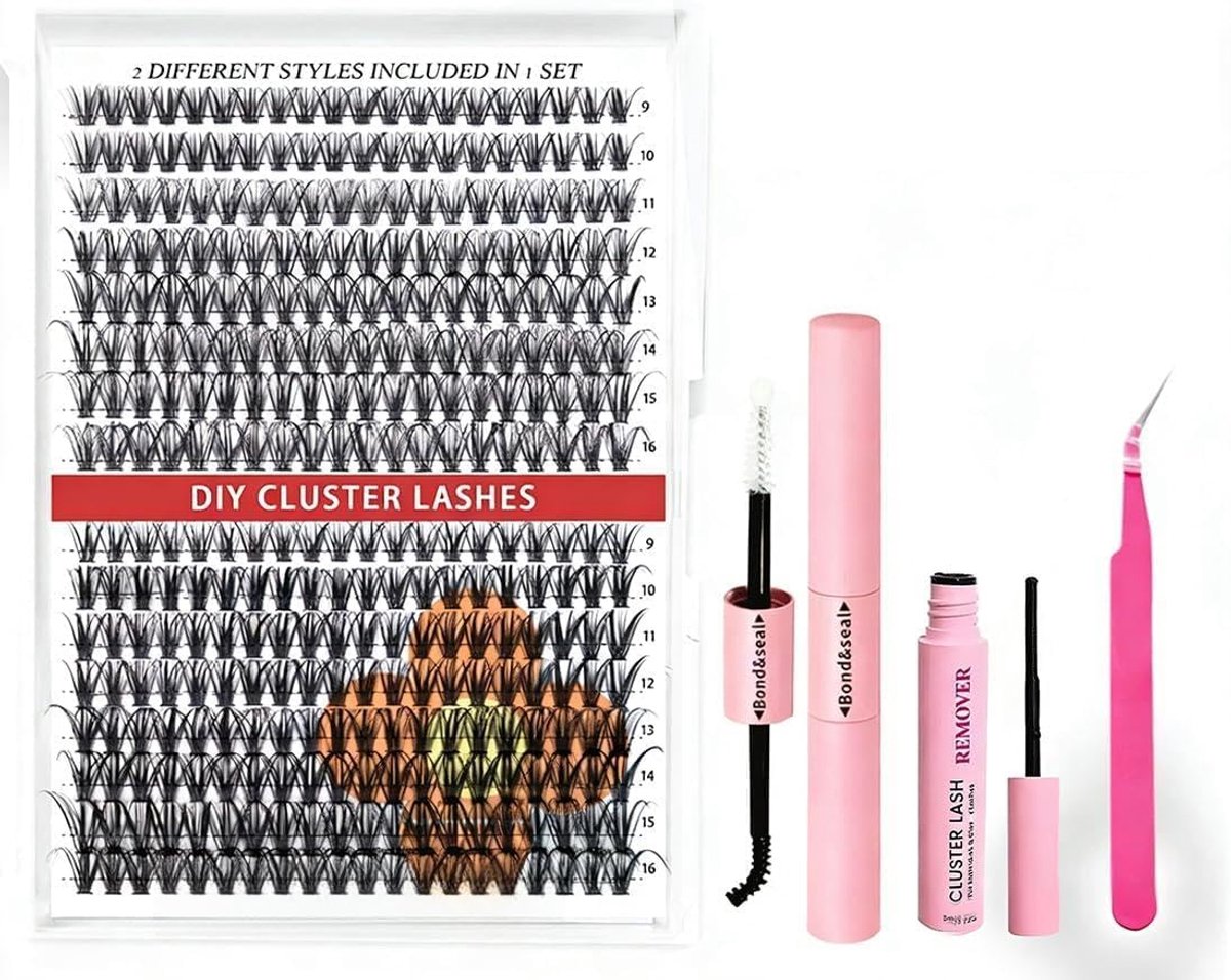 Clusterwimperset grote capaciteit 30D/40D - wimperextensions met lijm en pincet - creëert een volle krul - ShopVlot
