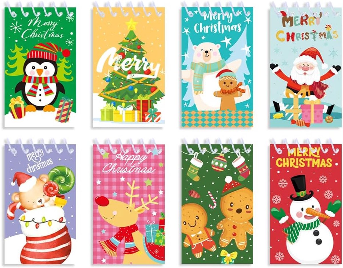 Mini notitieboekjes A7 - Kerstthema - 8 verschillende schattige ontwerpen - Perfect voor feestjes en als aandenken - ShopVlot